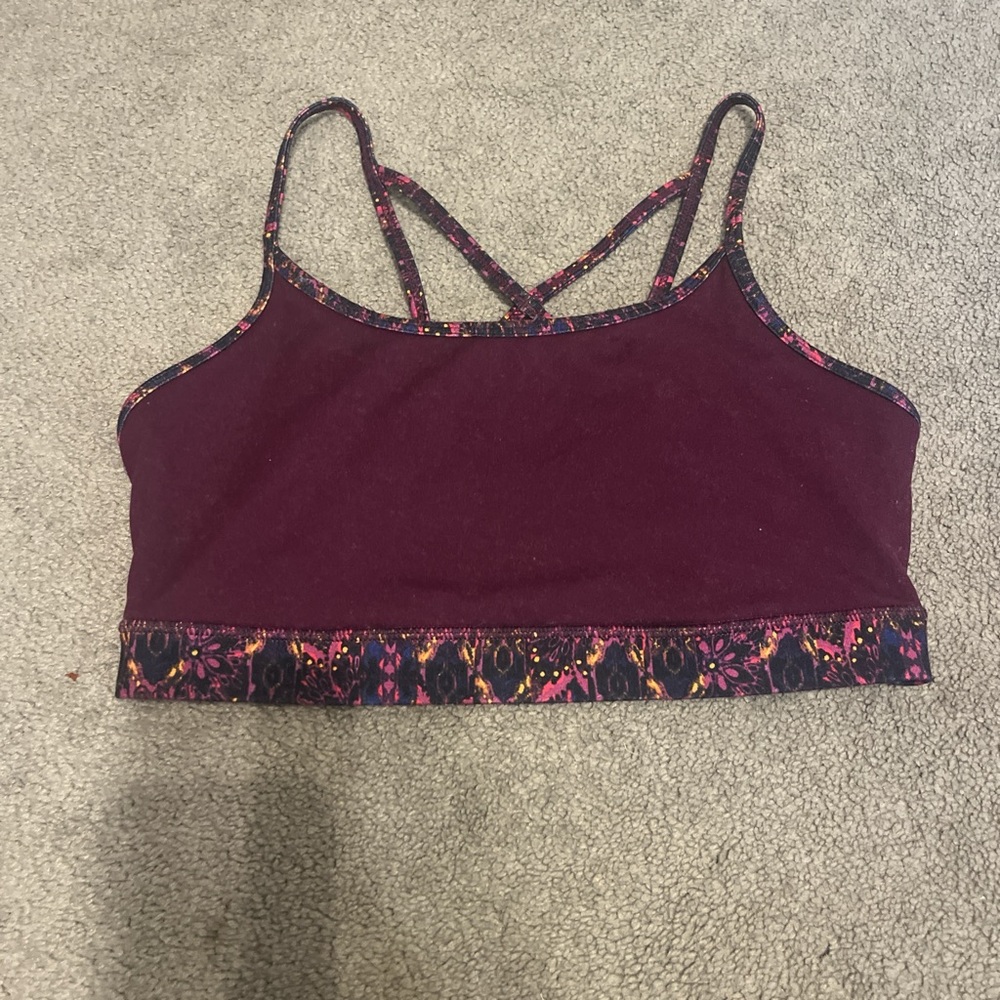 Burgundy Strappy Sports Bra
